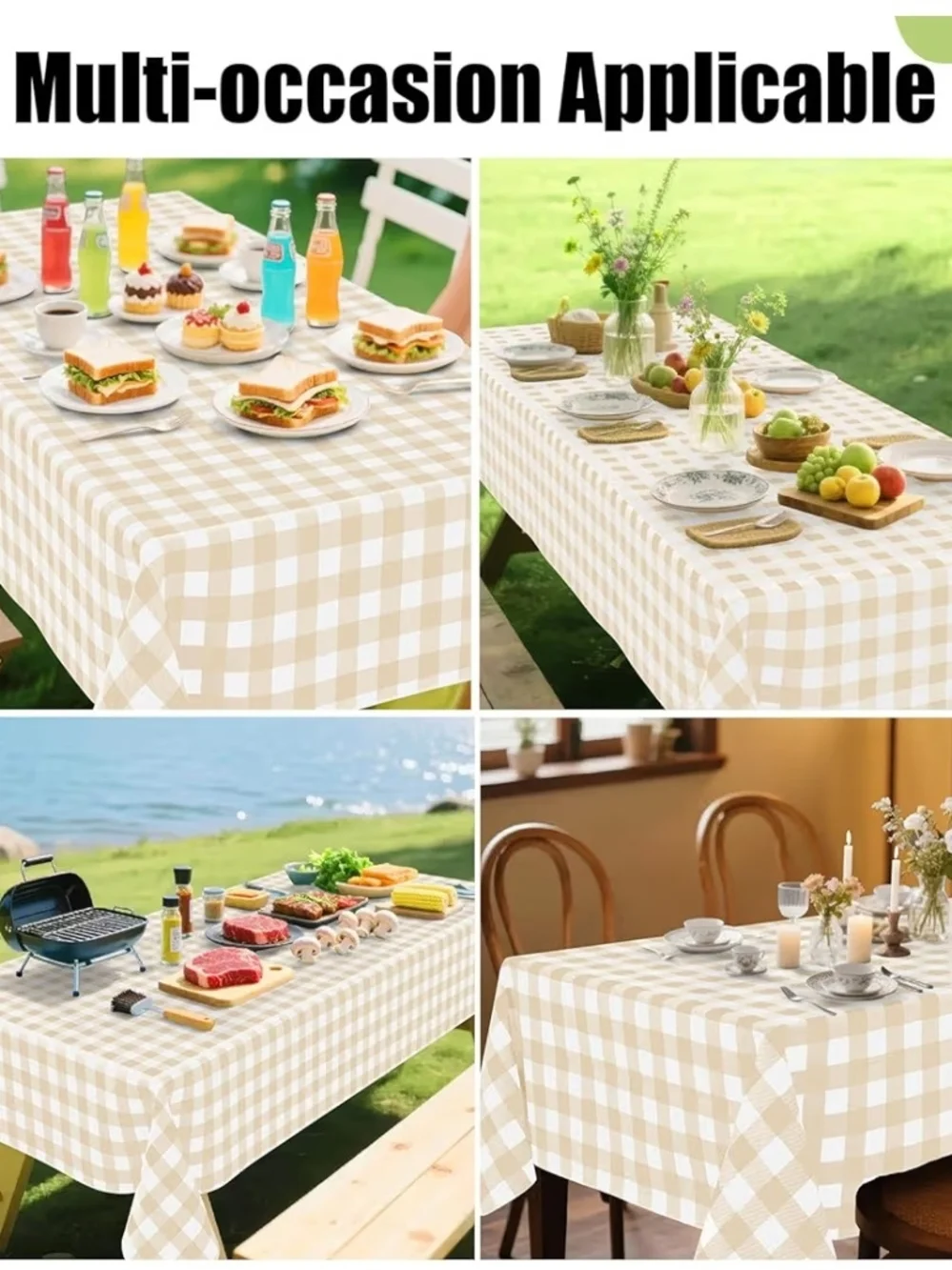 Neutral Buffalo Check Tablecloth Rectanglar in Beige & White - 52 X 70 - Picture 5 of 6